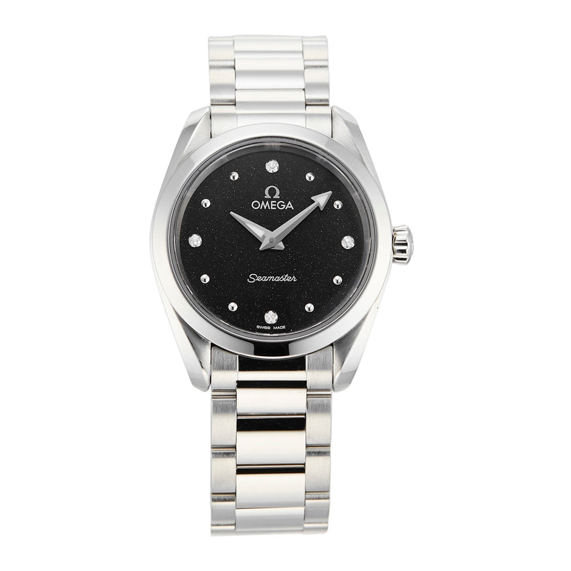 Shop Omega Seamaster Aqua Terra Quartz Diamond Black Dial Silver Steel Strap Watch for Women - 220.10.28.60.51.001 in USA