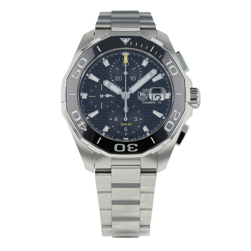 Shop Tag Heuer Aquaracer Calibre 16 Day-Date Black Dial Silver Steel Strap Watch for Men - CAY211A.BA0927 in USA