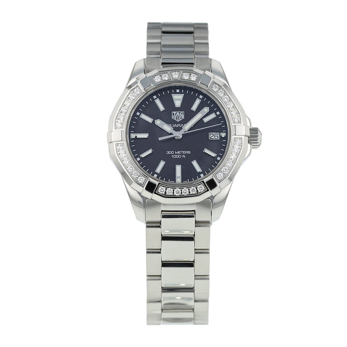 Shop Tag Heuer Aquaracer Quartz Diamonds Black Dial Silver Steel Strap Watch for Women - WAY131P.BA0748 in USA