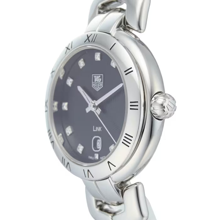 Shop Tag Heuer Link Quartz Diamonds Black Dial Silver Steel Strap Watch for Women - WAT1410.BA0954 in USA