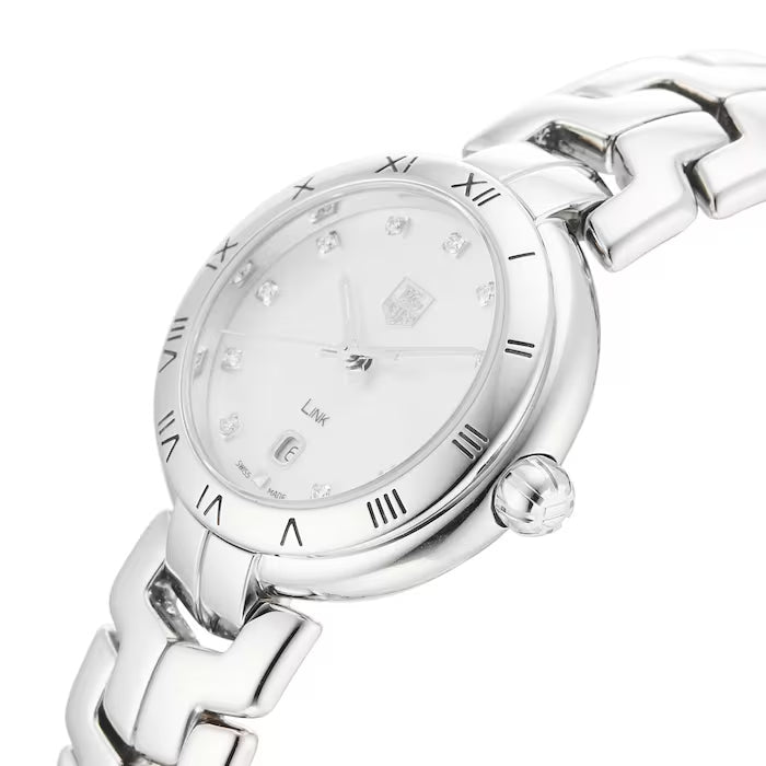 Shop Tag Heuer Link Diamonds Mother of Pearl Dial Silver Steel Strap Watch for Women - WAT1417.BA0954 in USA