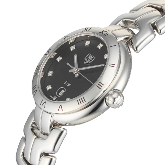 Shop Tag Heuer Link Quartz Diamonds Black Dial Silver Steel Strap Watch for Women - WAT1410.BA0954 in USA