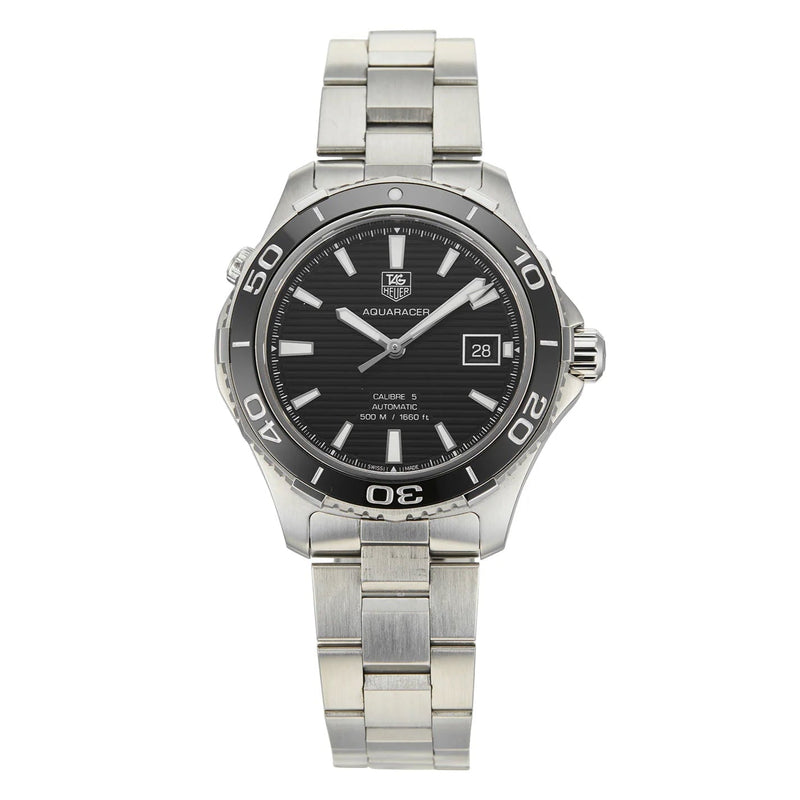 Shop Tag Heuer Aquaracer Caliber 5 Automatic Black Dial Silver Steel Strap Watch for Men - WAK2110.BA0830 in USA