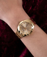 Shop Guess Crystalline Diamonds Gold Dial Gold Steel Strap Watch for Women - GW0114L2 in USA