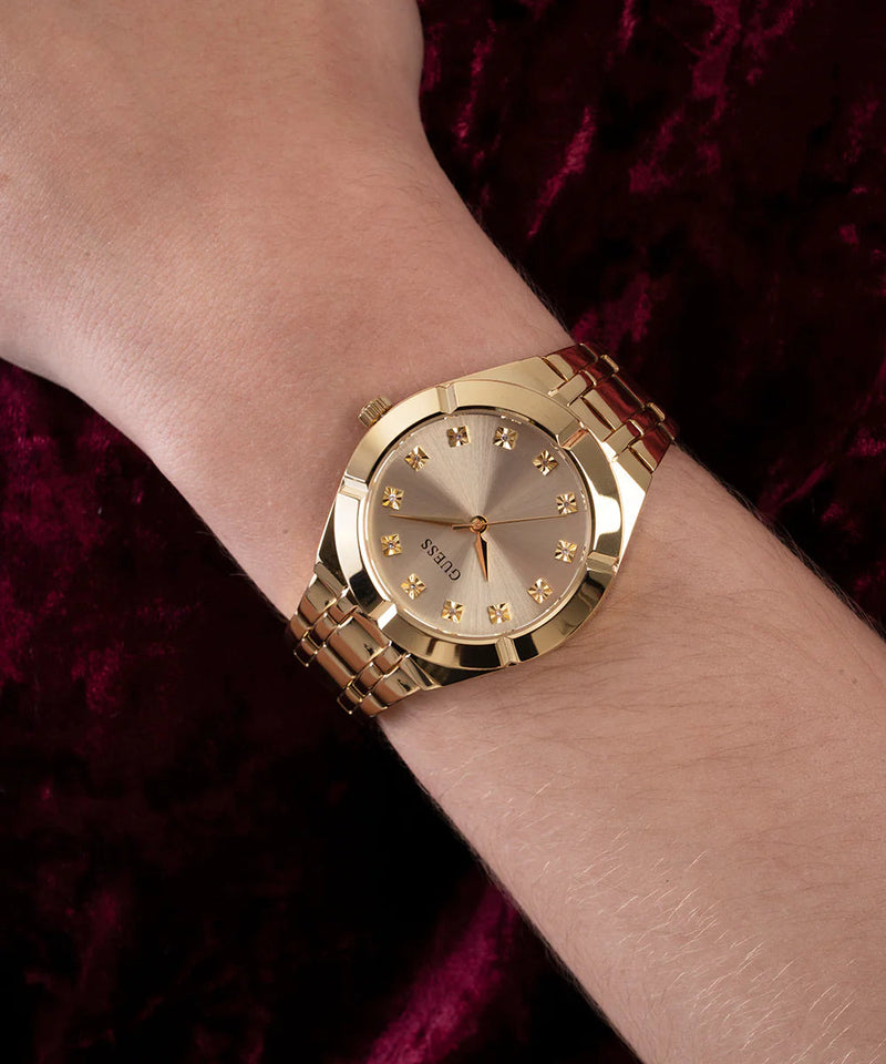 Shop Guess Crystalline Diamonds Gold Dial Gold Steel Strap Watch for Women - GW0114L2 in USA