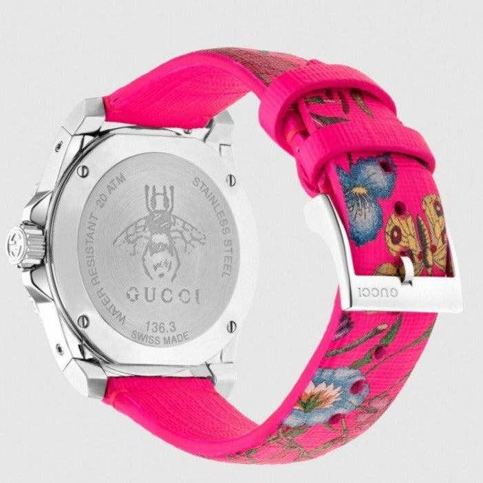 Gucci Dive Quartz Black Dial Pink Leather Strap Watch For Women - YA136326 Buy Now By Gucci