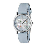 Shop Gucci G Timeless Quartz Mother of Pearl Dial Blue Leather Strap Watch For Women - YA1264124 in USA