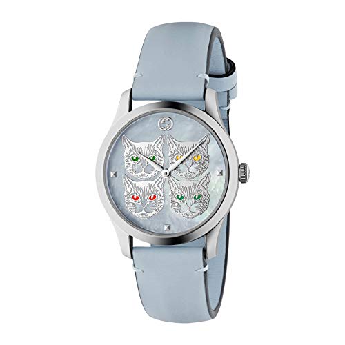 Shop Gucci G Timeless Quartz Mother of Pearl Dial Blue Leather Strap Watch For Women - YA1264124 in USA