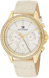 Tommy Hilfiger Ari Diamonds White Dial Cream Leather Strap Watch for Women - 1781982