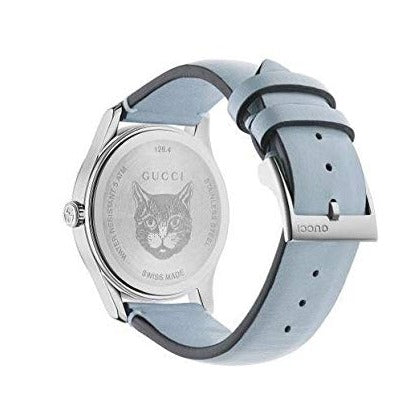 Shop Gucci G Timeless Quartz Mother of Pearl Dial Blue Leather Strap Watch For Women - YA1264124 in USA
