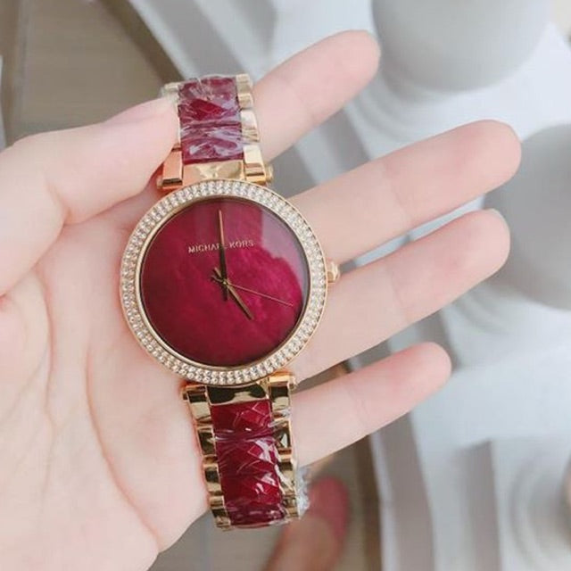 Michael Kors Parker Mother of Pearl Red Dial Two Tone Steel Strap Watch for Women - MK6427 Buy Now By Michael Kors