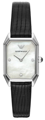 Emporio Armani Gioia Analog Mother of Pearl Dial Black Leather Strap Watch For Women - AR11148