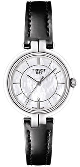Tissot T Lady Flamingo Mother of Pearl White Dial Black Leather Strap Watch for Women - T094.210.16.111.00 Buy Now By Tissot