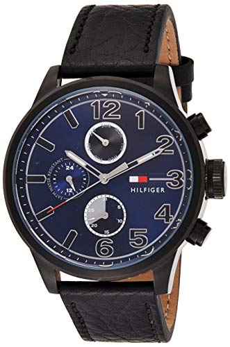 Shop Tommy Hilfiger Jackson Quartz Blue Dial Black Leather Strap Watch for Men - 1791241 in USA