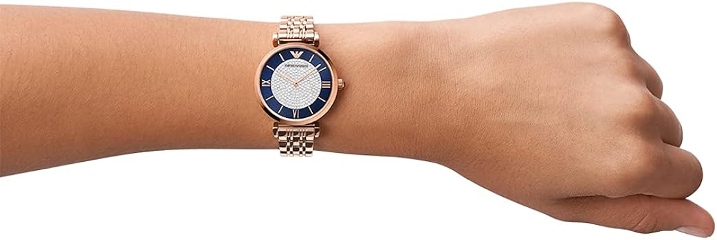 Emporio Armani Gianni T-Bar Quartz Crystals Black Dial Gold Steel Strap Watch For Women - AR11423