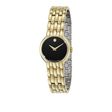 Shop Movado Veturi Black Dial Gold Steel Strap Watch for Women - 0606935 in USA