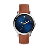 Shop Fossil The Minimalist 3H Blue Dial Brown Leather Strap Watch for Men - FS5499 in USA