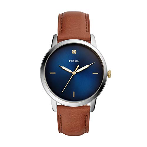 Shop Fossil The Minimalist 3H Blue Dial Brown Leather Strap Watch for Men - FS5499 in USA