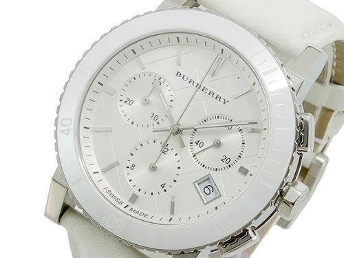 Shop Burberry City Chronograph White Dial White Leather Strap Watch For Women - BU9701 in USA