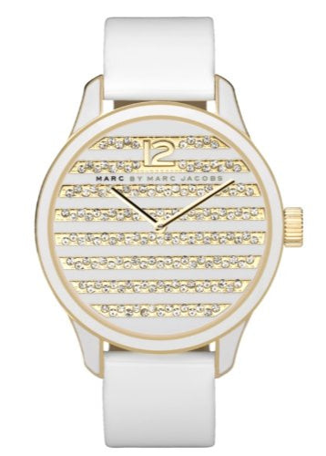 Marc Jacobs Lidia Stripe White Dial White Leather Strap Watch for Women - MBM1164 Buy Now By Marc Jacobs