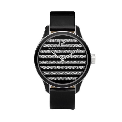 Marc Jacobs Lidia Stripe Glitz Black Dial Black Leather Strap Watch for Women - MBM1166 Buy Now By Marc Jacobs