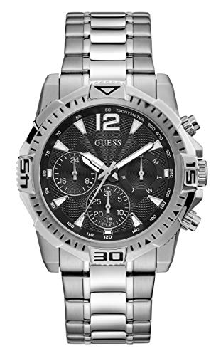 Shop Guess Commander Chronograph Black Dial Silver Steel Strap Watch for Men - GW0056G1 in USA