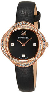 Shop Swarovski Crystal Flower Black Dial Black Leather Strap Watch for Women - 5552421 in USA