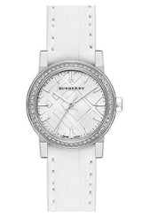 Burberry The City Diamonds Silver Dial White Leather Strap Watch for Women - BU9221 Buy Now By Burberry