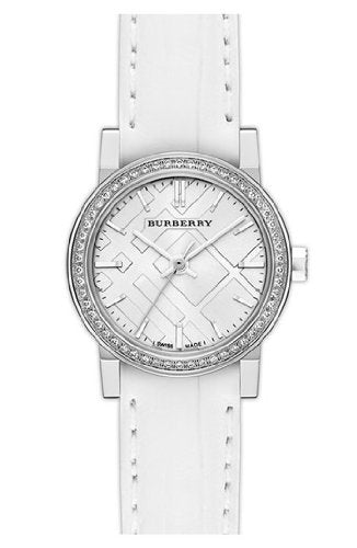 Shop Burberry The City Diamonds Silver Dial White Leather Strap Watch for Women - BU9221 in USA
