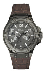 Guess Rigor Analog Quartz Black Dial Brown Leather Strap Watch For Men - W0040G2 Buy Now By Guess