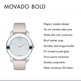 Shop Movado Bold Glitter Silver Dial Pink Leather Strap Watch For Women - 3600522 in USA