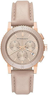 Shop Burberry The City Chronograph Rose Gold Dial Beige Leather Strap Watch For Women - BU9702 in USA