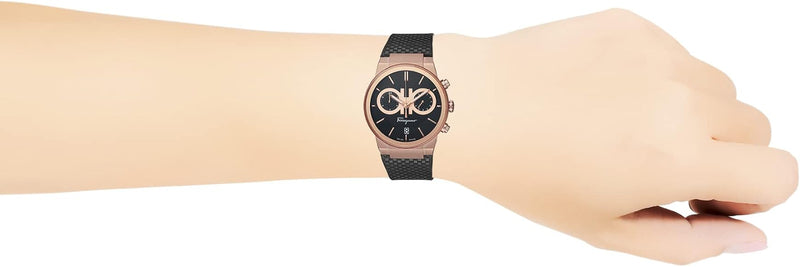 Shop Salvatore Ferragamo Sapphire Chrono Black Dial Black Rubber Strap Watch for Men - SFME00721 in USA