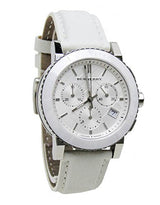 Shop Burberry City Chronograph White Dial White Leather Strap Watch For Women - BU9701 in USA