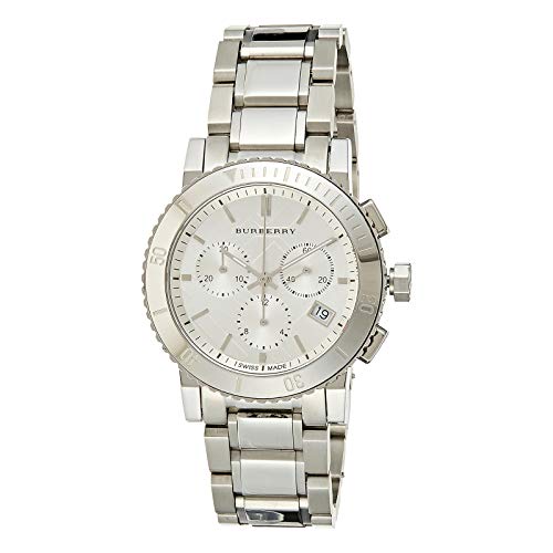 Shop Burberry City Chronograph White Dial Silver Steel Strap Watch For Women - BU9700 in USA