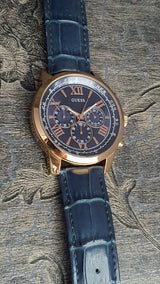 Guess Horizon Chronograph Blue Dial Blue Leather Strap Watch For Men - W0380G5 Buy Now By Guess