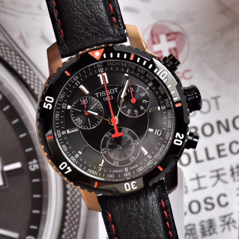 Tissot T Sport PRS 200 Chronograph Grey Dial Black Leather Strap Watch For Men - T067.417.26.051.00 Buy Now By Tissot