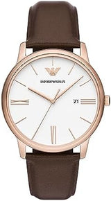 Emporio Armani Minimalist Quartz White Dial Brown Leather Strap Watch For Men - AR11572 Buy Now By Emporio Armani