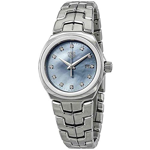 Shop Tag Heuer Link Quartz Diamonds Blue Mother of Pearl Dial Silver Steel Strap Watch for Women - WBC1313.BA0600 in USA
