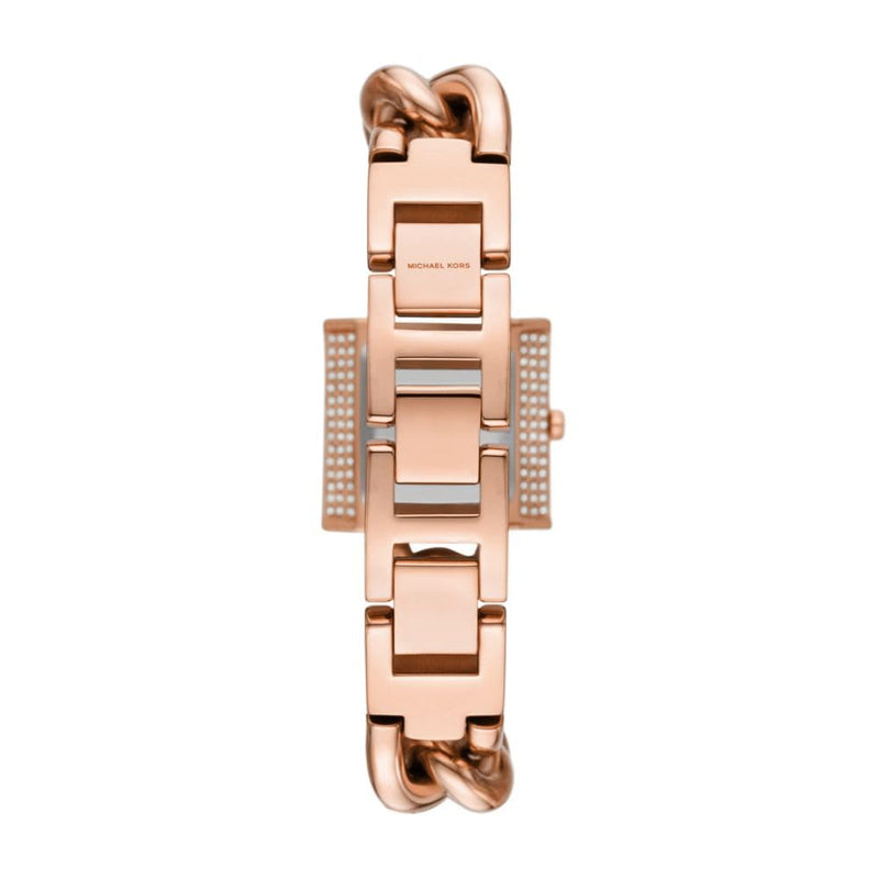 Shop Michael Kors Chain Lock Three-Hand Rose Gold Dial Rose Gold Steel Strap Watch for Women - MK4827 in USA