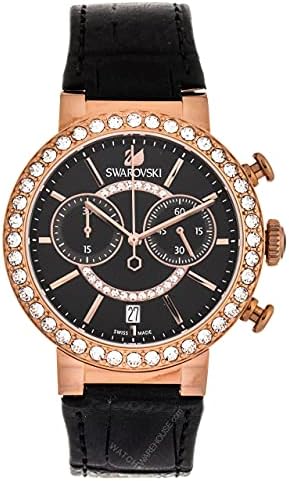 Shop Swarovski Citra Sphere Chronograph Black Dial Black Leather Strap Watch for Women - 5055209 in USA