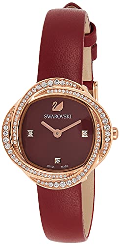 Shop Swarovski Crystal Flower Red Dial Red Leather Strap Watch for Women - 5552780 in USA