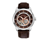 Shop Bulova Classic Skeleton Automatic Brown Dial Brown Leather Strap Watch for Men - 96A120 in USA