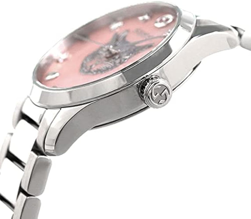 Shop Gucci G Timeless Quartz Mother of Pearl Pink Dial Silver Steel Strap Watch For Women - YA1265013 in USA