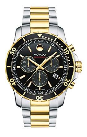 Shop Movado Series 800 Chronograph Black Dial Two Tone Steel Strap Watch For Men - 2600146 in USA