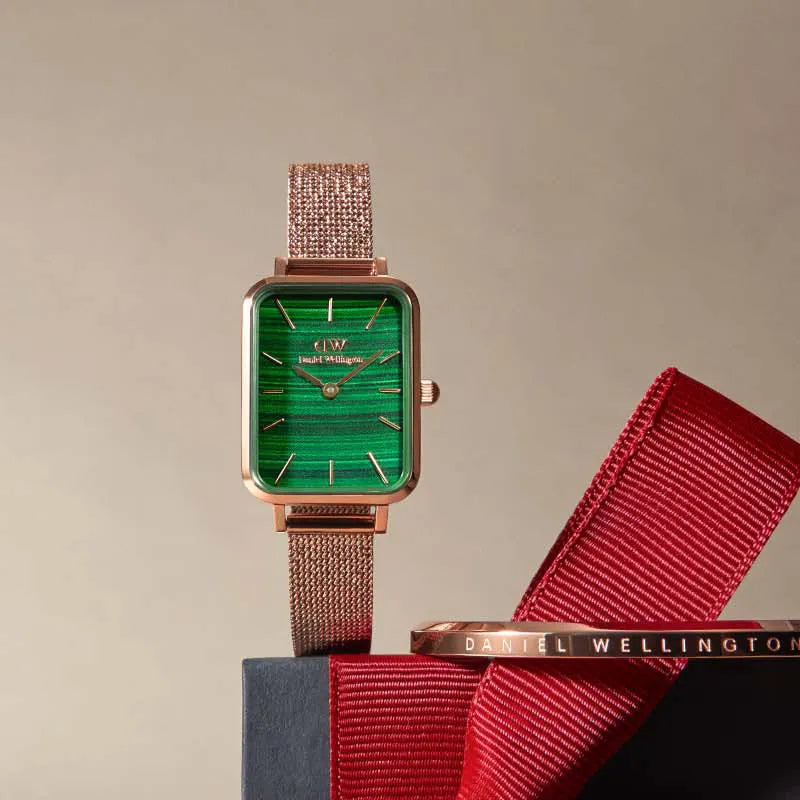Daniel Wellington Quadro Melrose Green Dial Rose Gold Mesh Strap Watch For Women - DW00100437 Buy Now By Daniel Wellington