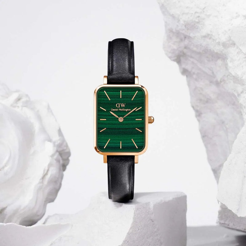 Daniel Wellington Quadro Pressed Sheffield Green Dial Black Leather Strap Watch For Women - DW00100439 Buy Now By Daniel Wellington