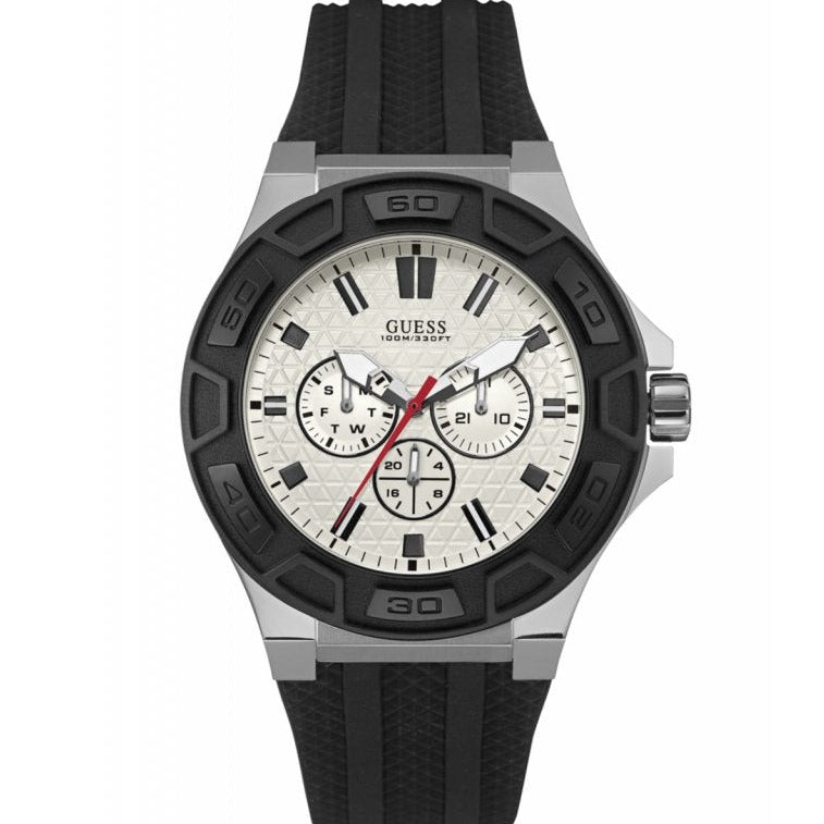 Guess Force Analog Quartz White Dial Black Rubber Strap Watch For Men - W0674G3 Buy Now By Guess