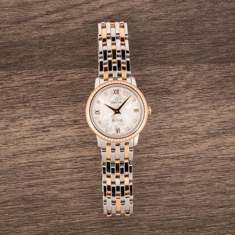 Shop Omega De Ville Prestige Quartz Diamonds Silver Dial Two Tone Steel Strap Watch for Women - 424.25.27.60.52.001 in USA