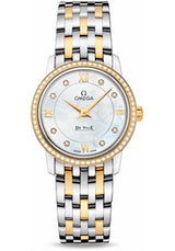 Shop Omega De Ville Prestige Quartz Diamonds Mother of Pearl Dial Two Tone Steel Strap Watch for Women - 424.25.27.60.55.001 in USA